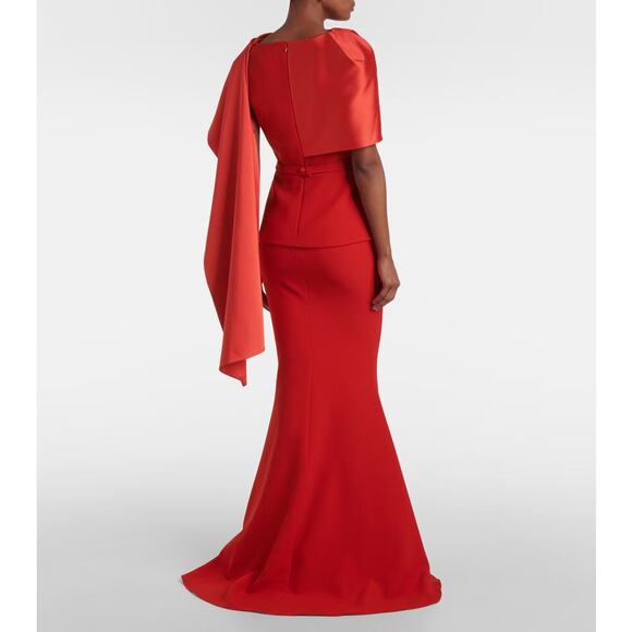 SAFIYAA EVANGELINA CAPED CREPE GOWN RED - Picture 2 of 13